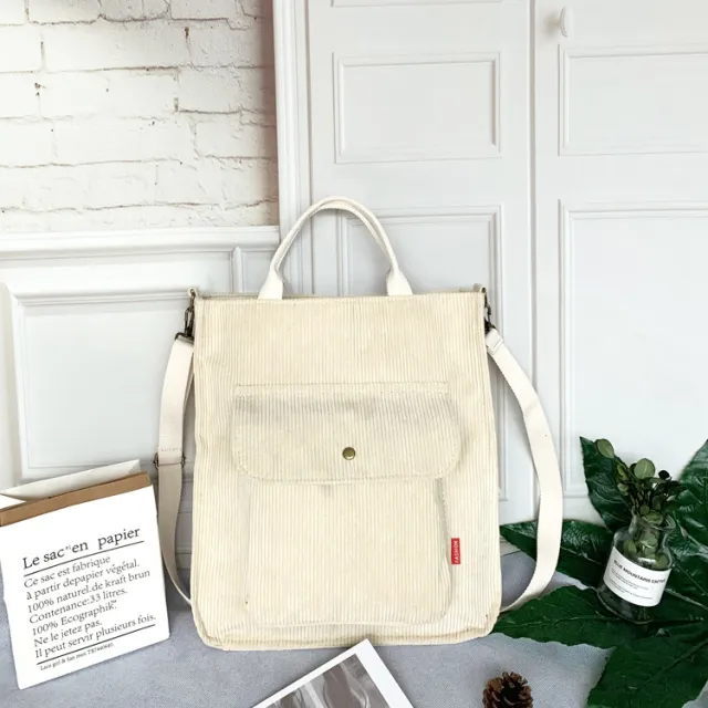 New Corduroy Messenger Bag Female Korean Student Canvas Bag Large Capacity Literary And Artistic Simple Canvas Handbag White - Shop at LoveMi