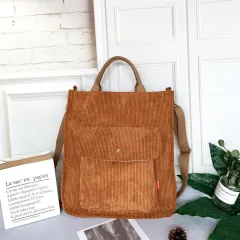New Corduroy Messenger Bag Female Korean Student Canvas Bag Large-Capacity Literary And Artistic Simple Canvas Handbag - Brown - View 1
