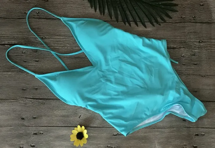 Women's Swimsuit Backless bodysuit ladies one piece swimwea - Blue