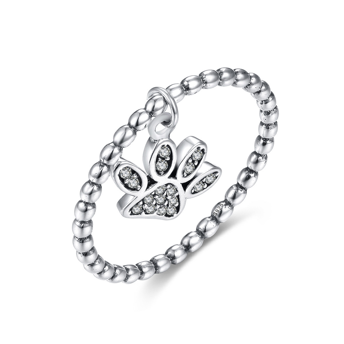 S925 Sterling Silver Dog Footprint Ring