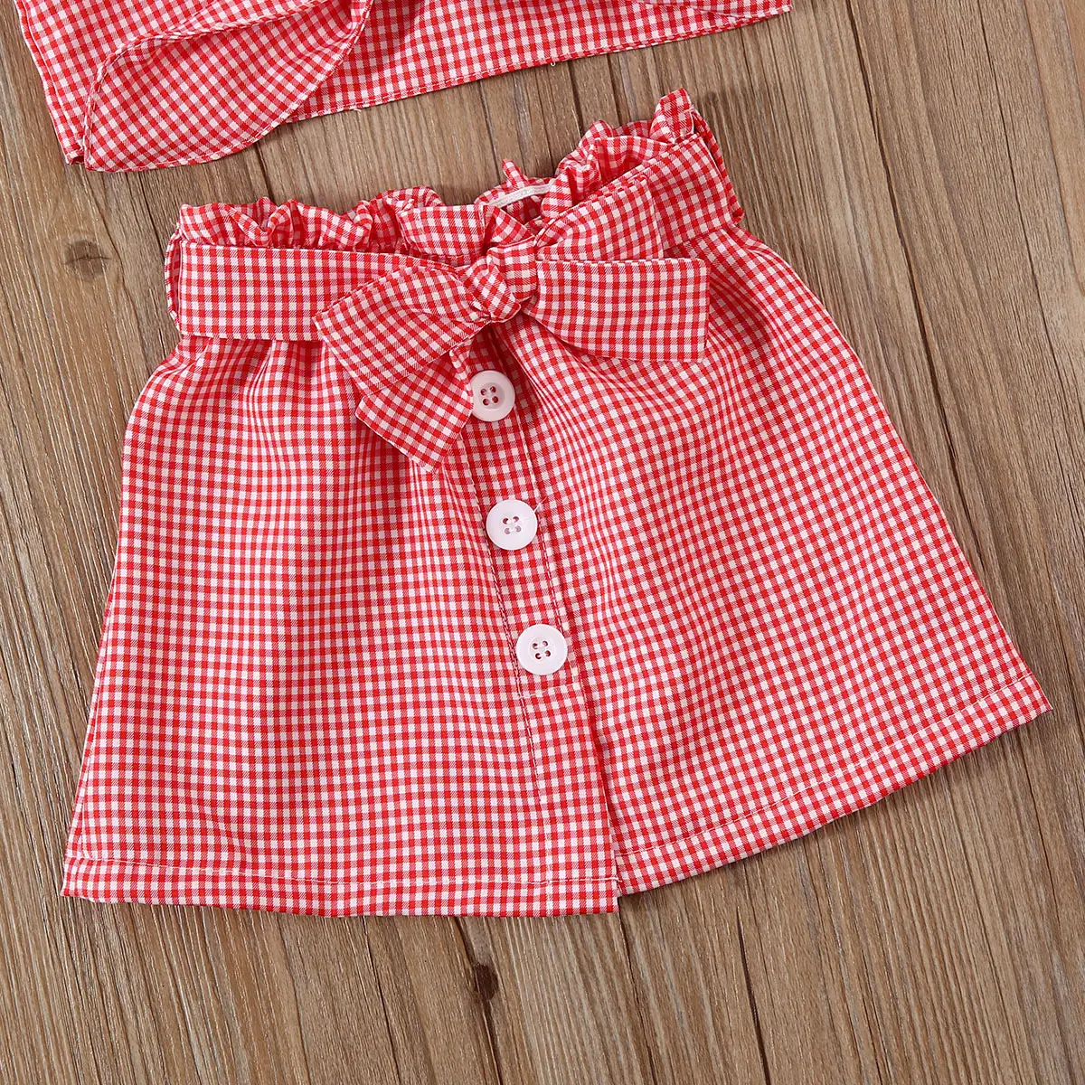 Baby and Toddler Bowknot Plaid Sling and Short Skirt Set