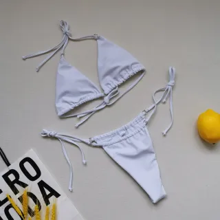 Multicolor Bikini Sexy Split Swimsuit Halter Tie - White