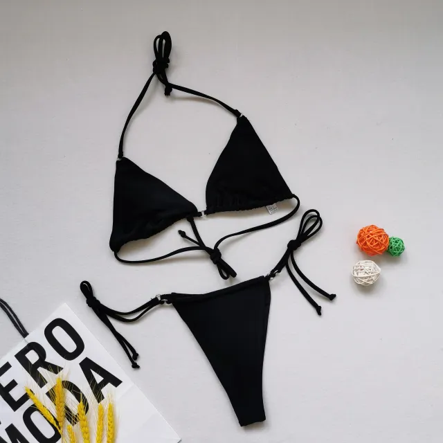 Multicolor Bikini Sexy Split Swimsuit Halter Tie Black - Shop at LoveMi