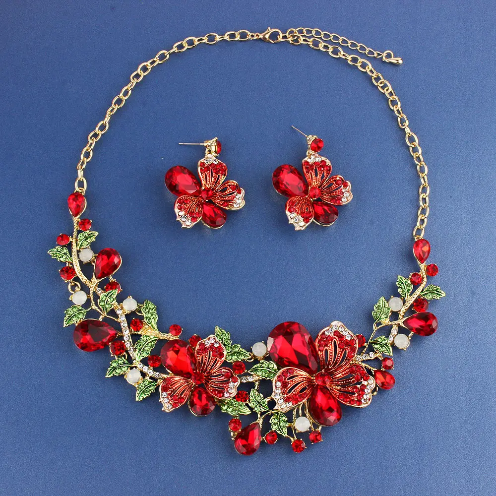 Necklace Exaggerated Colorful Flowers Full Of Diamond