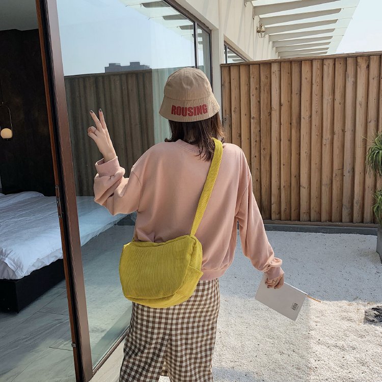 Spring And Summer New Korean Pure Color Simple Retro Wild Corduroy Shoulder Bag Literary Forest Girl Messenger Bag