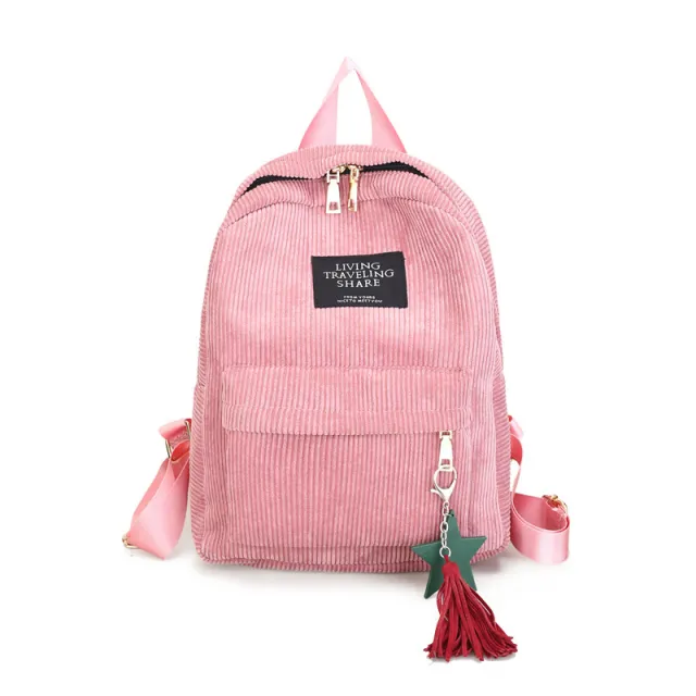 Korea Mori Department Of Simple Art Academy Color Corduroy Backpack Pink - Shop at LoveMi