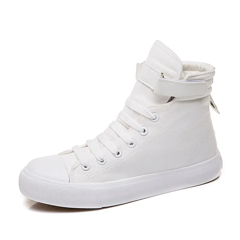High-Top Canvas Shoes Women All Black Velcro Sports White