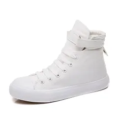High-Top Canvas Shoes Women All Black Velcro Sports White Shoes Women - Black - View 1
