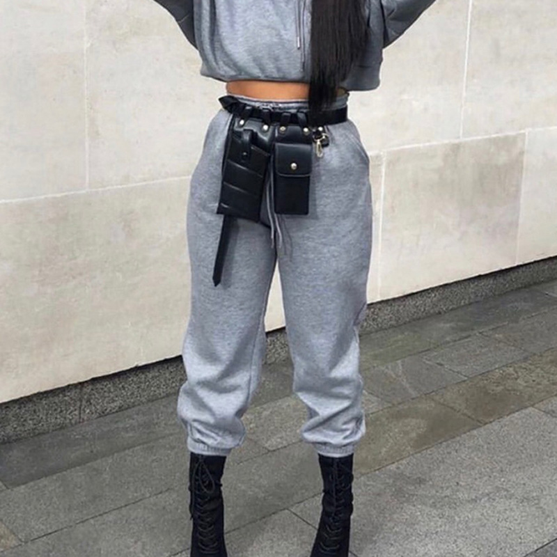 Summer European And American Women'S Fashion Casual Solid Color Lace Up Pants Sportswear Casual Pants