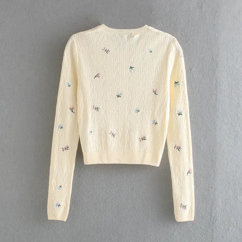 Slim-Fit Long-Sleeved Cardigan With Floral Embroidery And Anti-Sai Knitted Thin Coat