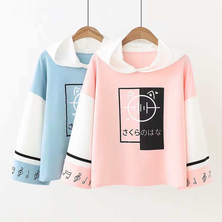 Color-blocking Sleeves Note Printing Loose Pullover Long-sleeved Sweater