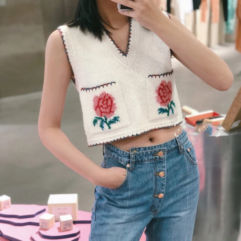 Jacquard Ice Silk Knit Short Foldable Waistcoat Vest