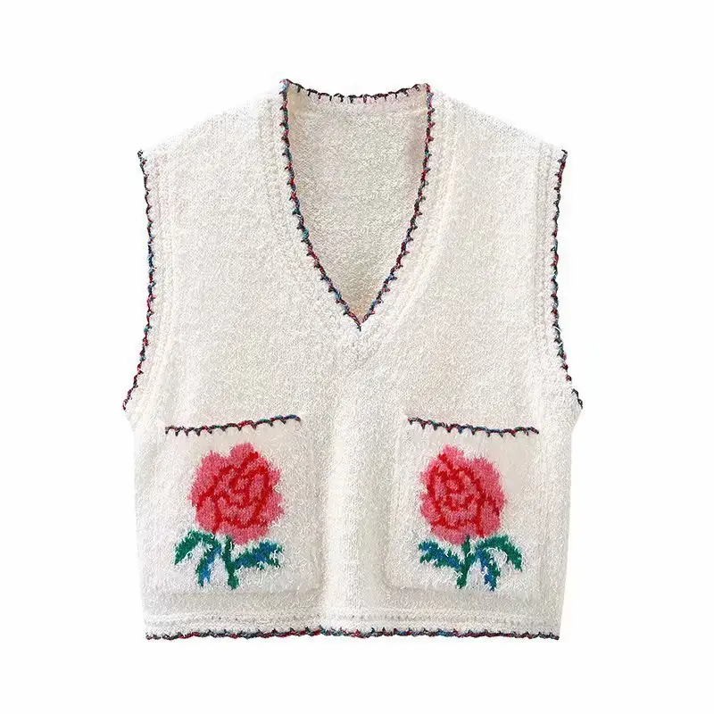 Jacquard Ice Silk Knit Short Foldable Waistcoat Vest