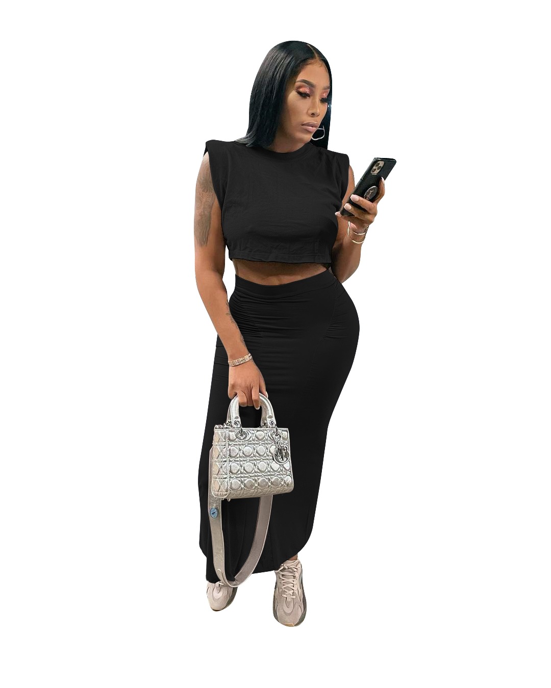 Sexy Nightclub With Solid Color Vest Long Skirt