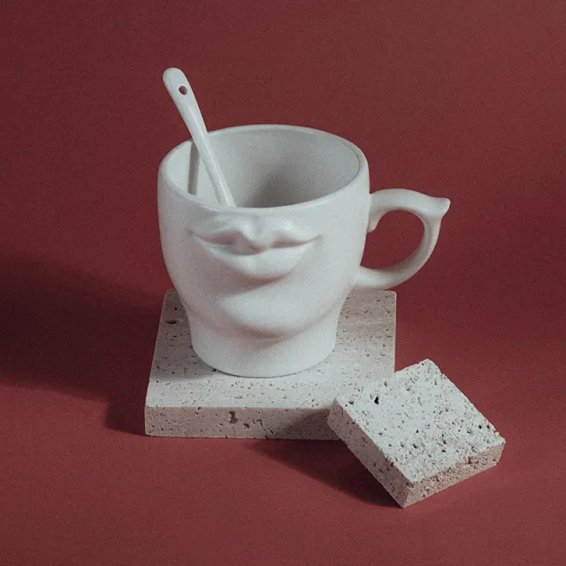Cuelab Design Fun Ceramic Mug Stereo Lips Couple Bobo Coffee Cup Niche Creative Gift White - Shop at LoveMi