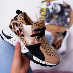 Sneakers Color Matching Increased Flat Bottom High-top Leopard Print Trend Single Shoes - Leopard - View 1