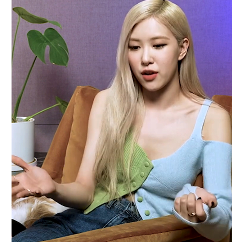 Black Pink Park Rose Same Patchwork Color Drawstring Cardigan Jnitted Top Spring And Summer Stage Songsuit