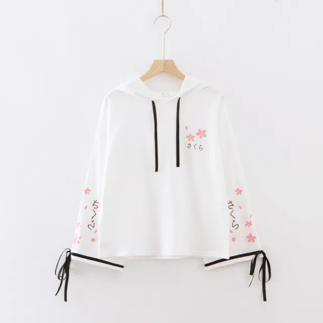 New Loose And Versatile Student Japanese Small Horn Sleeve Hooded Sweater Women White - Shop at LoveMi