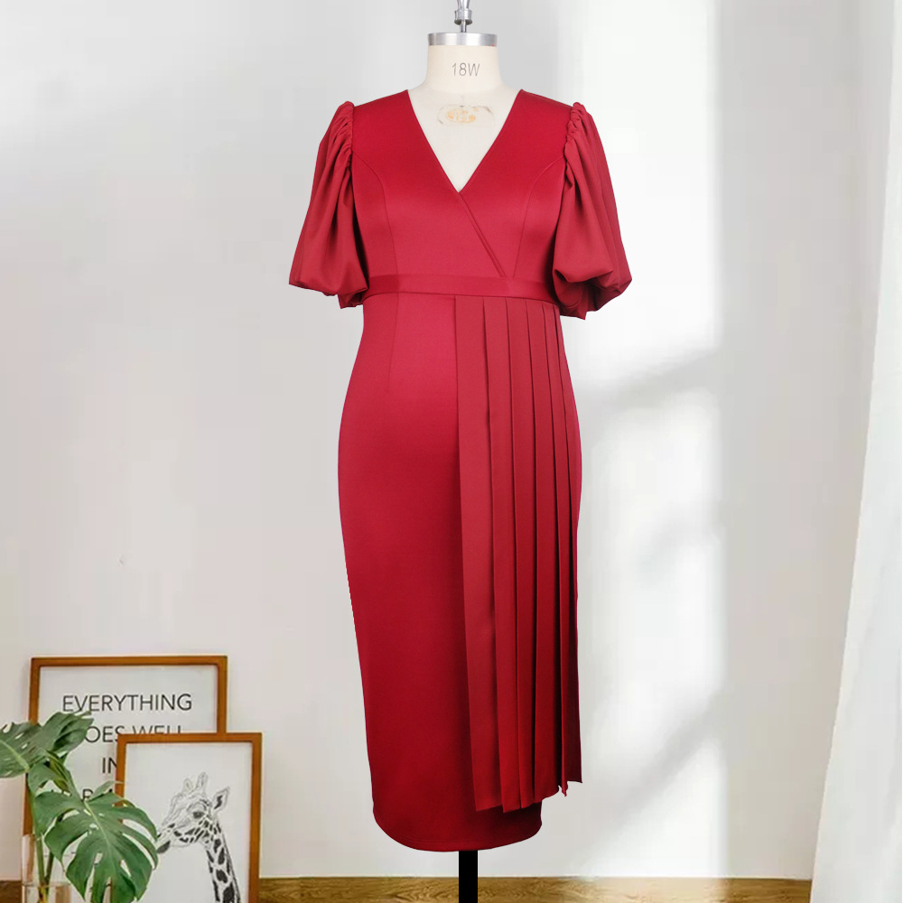 Lantern Sleeves High Waist Pleated Slimming Slimming Casual Women's Clothing