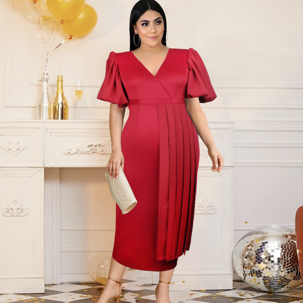 Lantern-Sleeve Pleated Long Dress, picture 4 of 5