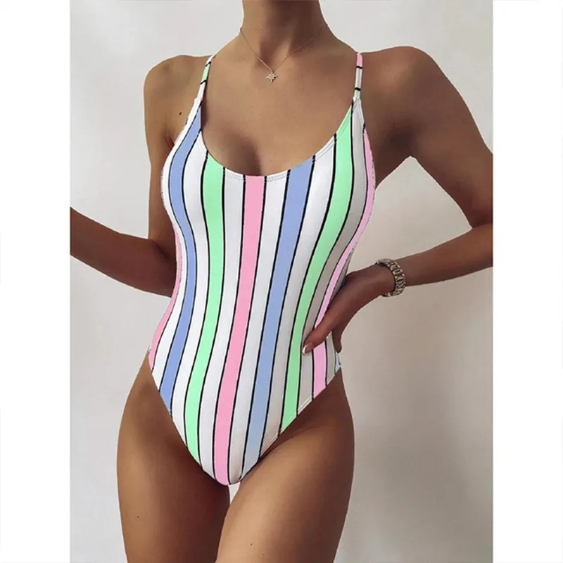 Multicolor Striped One-piece Swimsuit Women European And American Foreign Trade Swimwear Bikini - Multicolor
