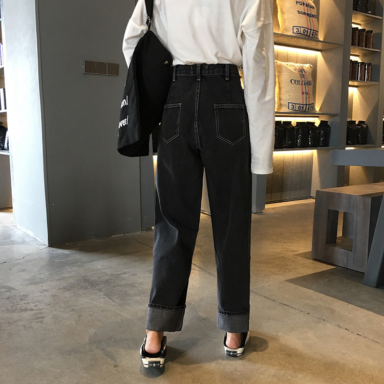 Jeans Wide Leg Pants Straight Leg Pants Charcoal Grey - Shop at LoveMi