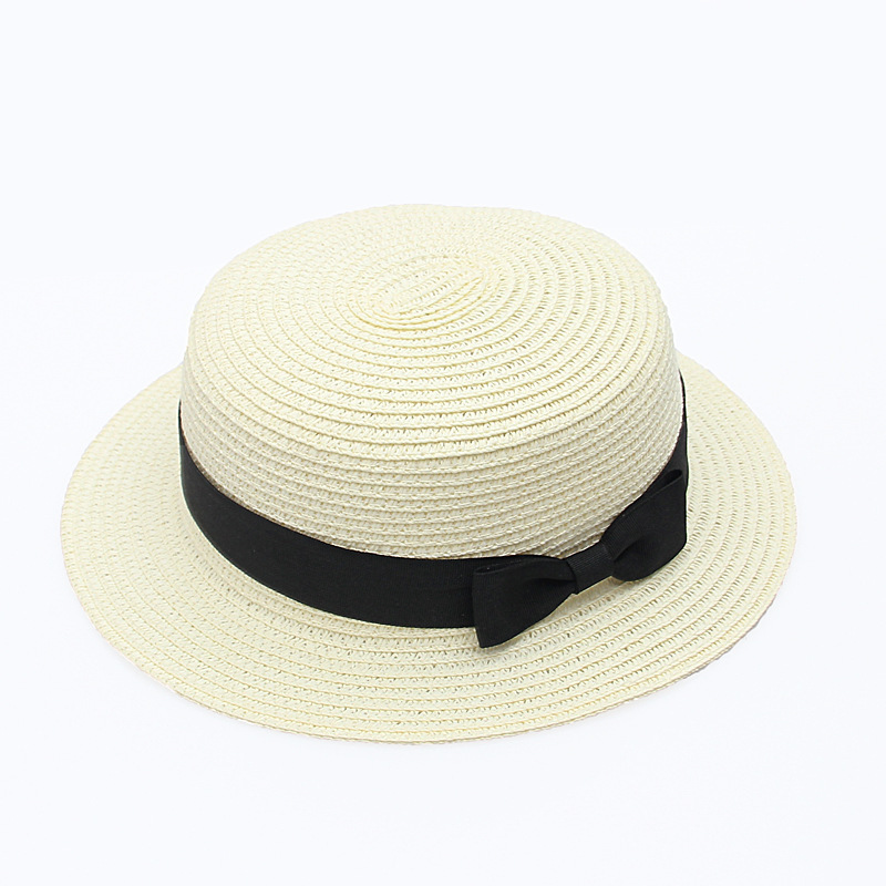 The New Fashion Trendy Tie Rope Flat-Edge Straw Woven Sunscreen Fashion Bow Summer Sun Hat
