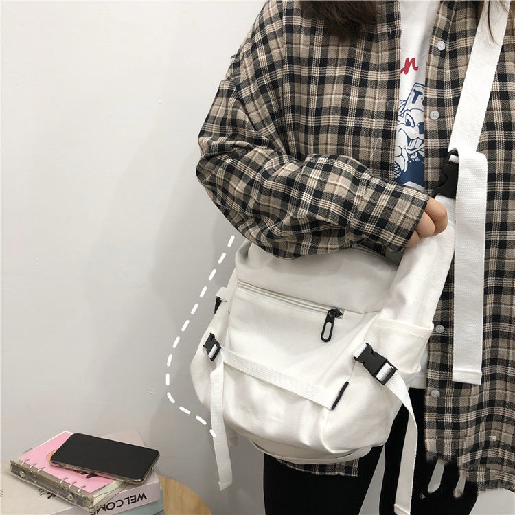 Ins Japanese Harajuku Dark Fan Can Tooling Canvas Bag Female Korean Wild Pure Color Student One-Shoulder Messenger Bag