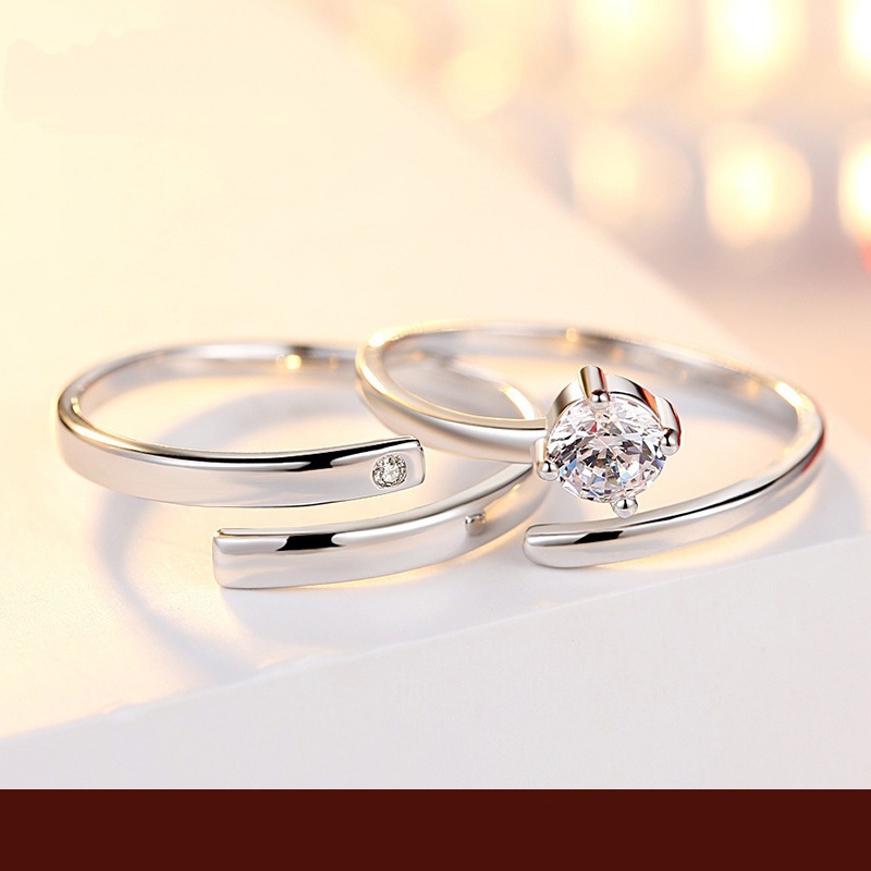 925 Silver Male And Female Pair Ring Four Claw Zircon   Couple Ring Korean Version Ring