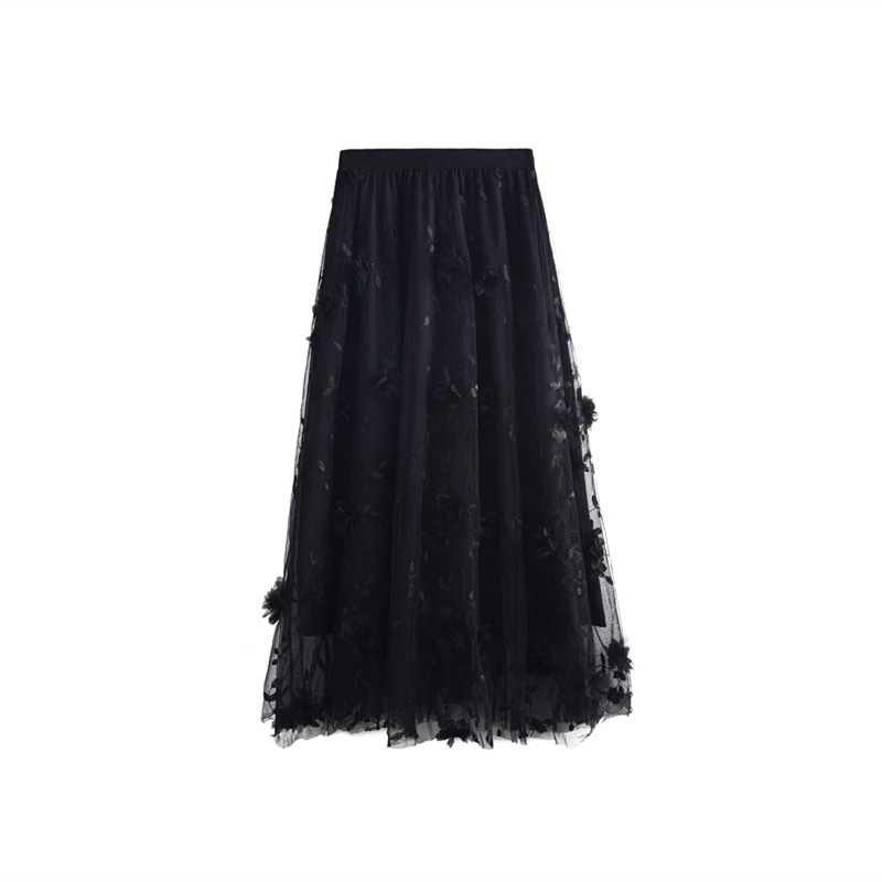 Three-Dimensional Flower Embroidery Mesh Skirt