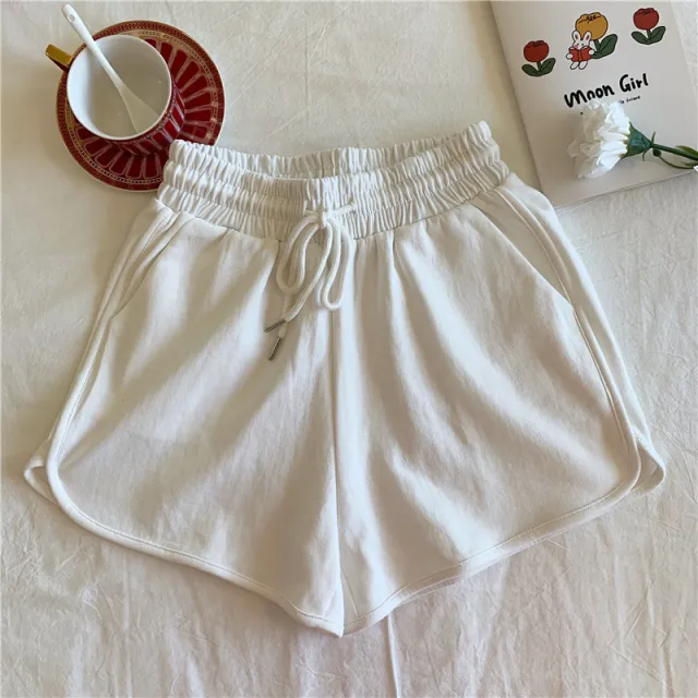 Pure Color Shorts, Thin, Wide Legged, High Waisted, Slimming, Sports Pants White - Shop at LoveMi