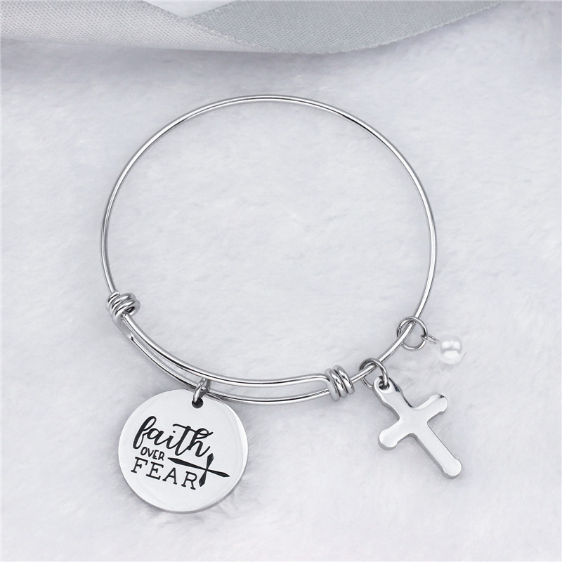 Cross Pearl Stretched Titanium Steel Bracelet