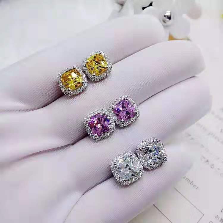 Classic Fashion Popular Square Color Fire Stone Aliexpress Earrings Female Earrings
