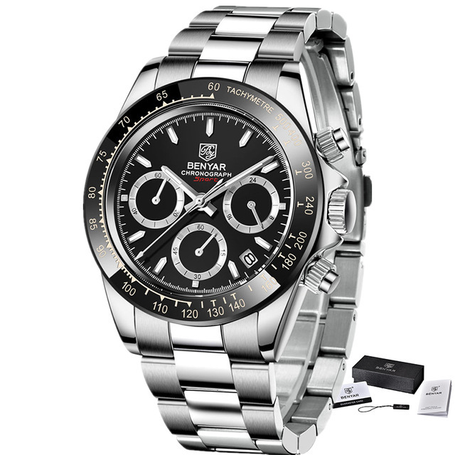 Men'S Quartz Watch Trendy Casual Three-Eye Six-Hand Small Dial Butterfly Double Snap Button