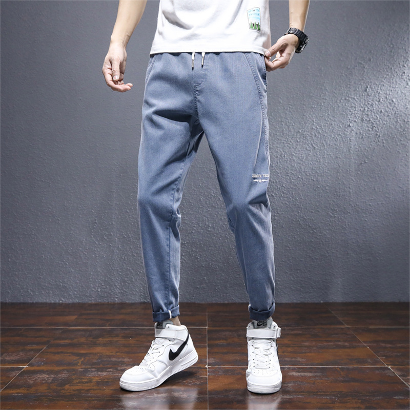 Jeans Men'S Elastic Korean Fashion Harun Light  Straight Loose Casual Pants