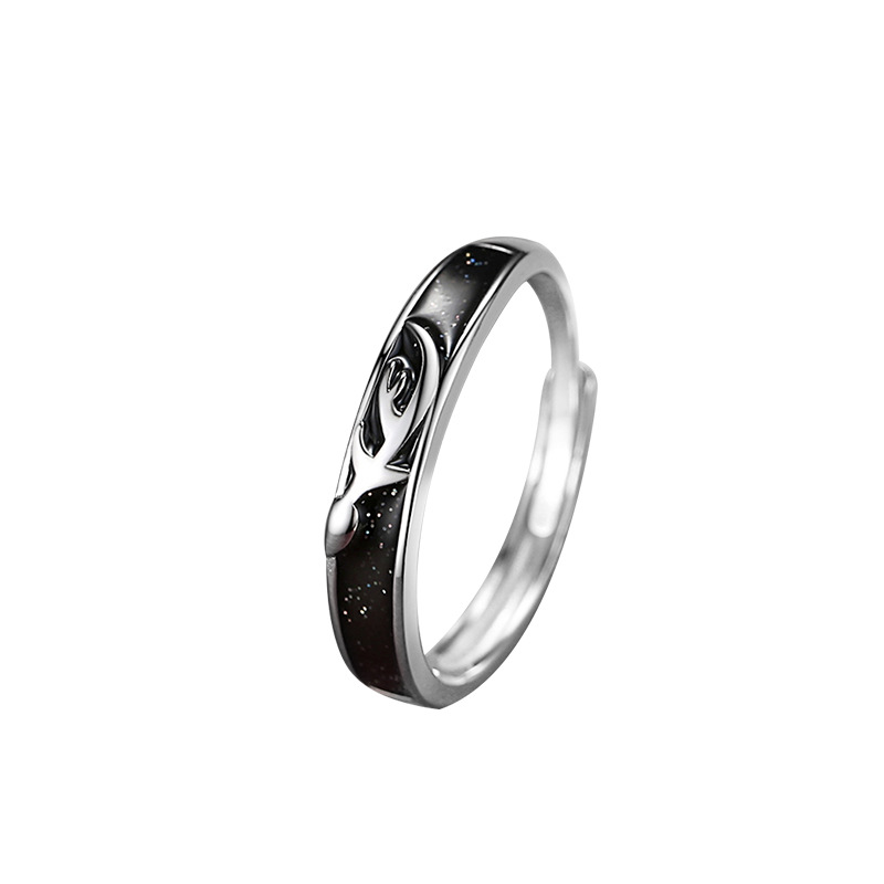 S925 Sterling Silver Elk Ring For Men And Women A Pair Of Literary Design Sense