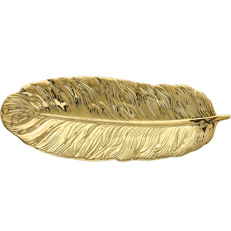 Glod Feather Platter Luxury Leaf Storage Tray For Women