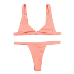 Solid Colour Separate Body Swimsuit Female Multi-colour Sexy Contracted Fashion Bikini - Pink - View 1