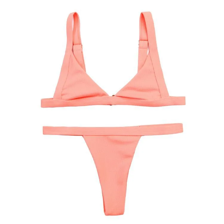 Solid Colour Separate Body Swimsuit Female Multi-colour Sexy Contracted Fashion Bikini - Pink
