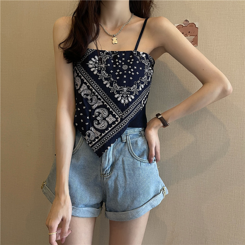 Title 4, Retro Silk Scarf Irregular Knitted Sling Top