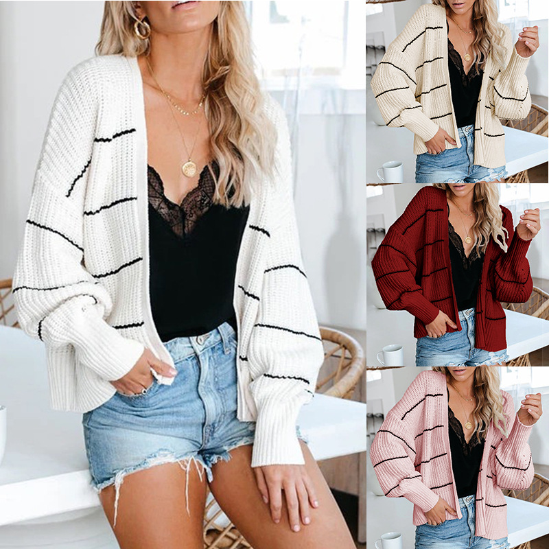 Striped Cardigan Loose Short Ladies Sweater