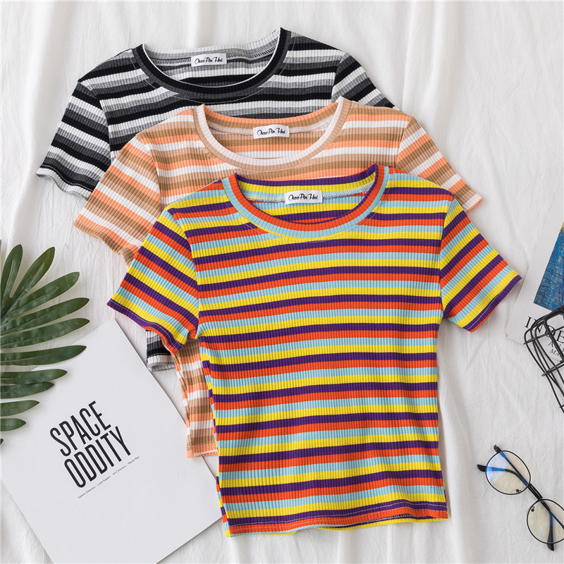 Title 4, Crop T-shirt Women Short Short Sleeve Rainbow S...