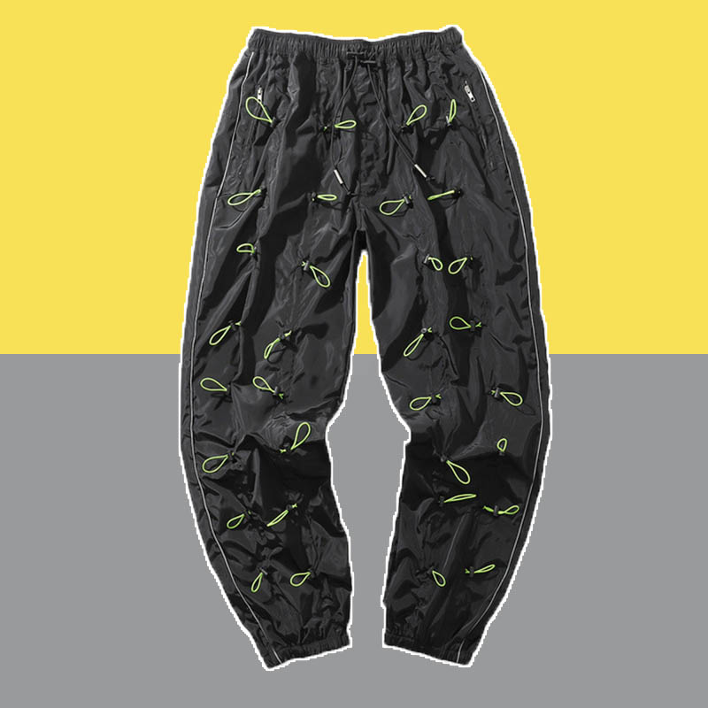 Heavy Industry Function Hip-Hop Drawstring Trousers Dark Funeral Reflective Striped Trousers