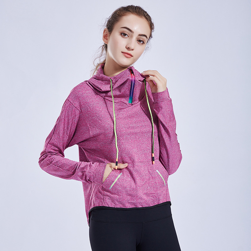 Loose Casual Hooded Sports Top Zipper Lace-Up Blouse Women'S Running Jacket Workout Wear Long Sleeve