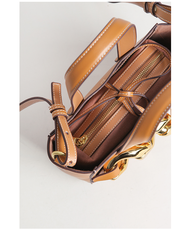 Small Mini Real Leather Oversized Chain Link Tote Bag Crossbody Shoulder Purse