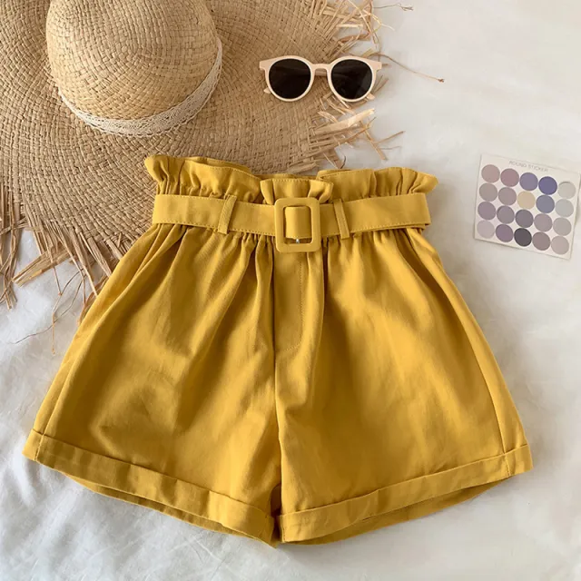 High Waist Slim Casual Shorts Yellow - Shop at LoveMi