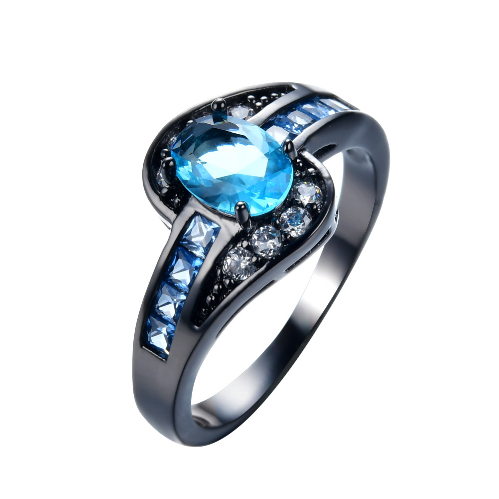 Oval Zircon Ring Female Ring Oval Ring Fashion White Black Jewelry