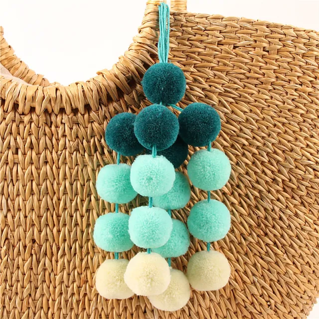 Hand woven Bag Chain Color Plush Pendant Ethnic Wind Bag Hair Ball Pendant Green - Shop at LoveMi