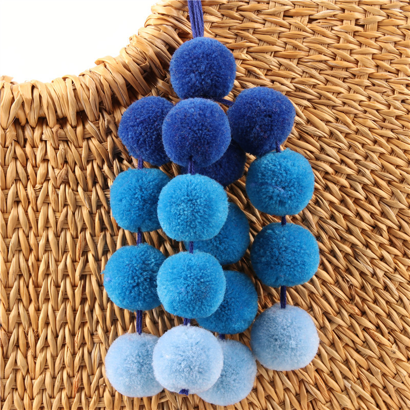 Hand woven Bag Chain Color Plush Pendant Ethnic Wind Bag Hair Ball Pendant Blue - Shop at LoveMi