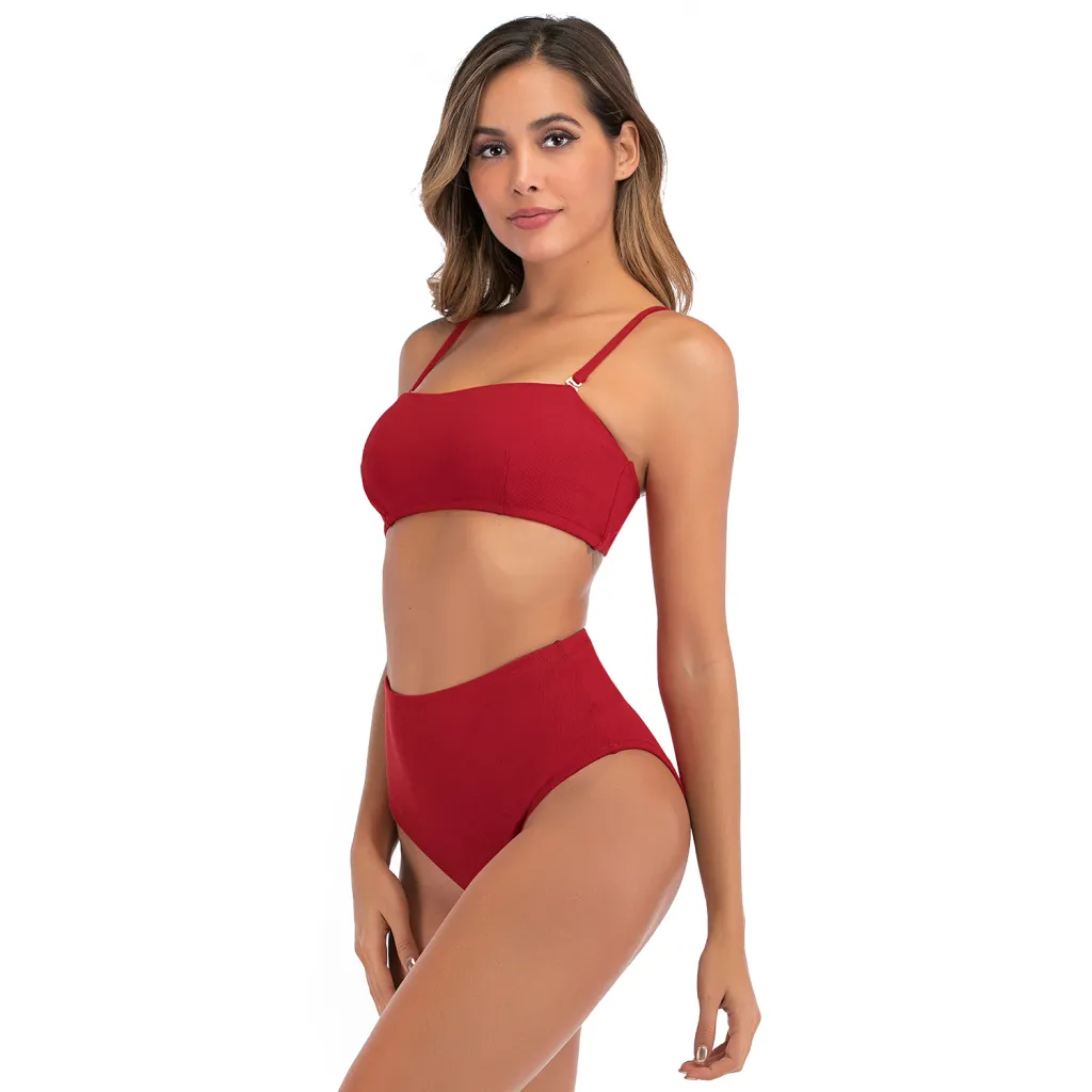Split Swimsuit Women Bikini European And American Sexy High Waist Plus Size Swimsuit - Red